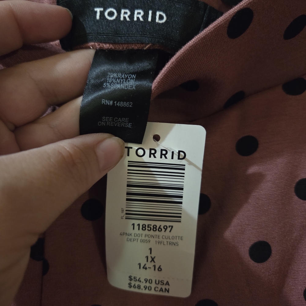 Torrid Pink and Black Polka Dot Wide Leg Jumpsuit - Picture 2 of 2